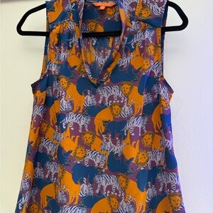 Modcloth Teal, Orange & Purple Sleeveless Animal-Print V-Neck Camisole